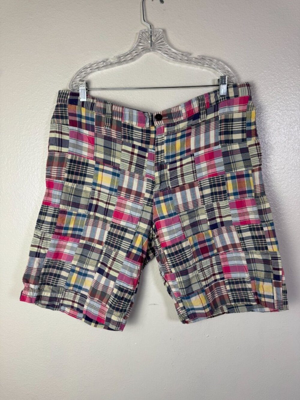 Old Navy Surplus Men Madras Plaid Patchwork Shorts Size 40 10" Cotton Preppy